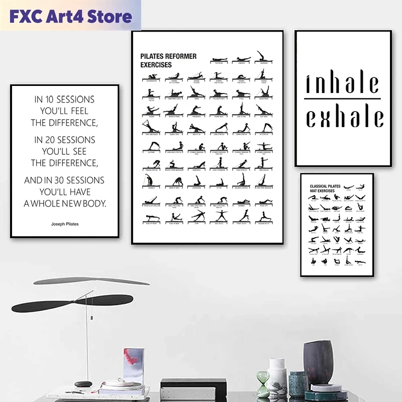 Yoga Fitness Body - Frameless Pilates Workout Chart Poster Canvas